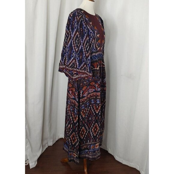 FARM Rio Maxi Dress M Blue Ainika Tapestry Tribal Aztec High Neck Party Resort - Picture 9 of 13